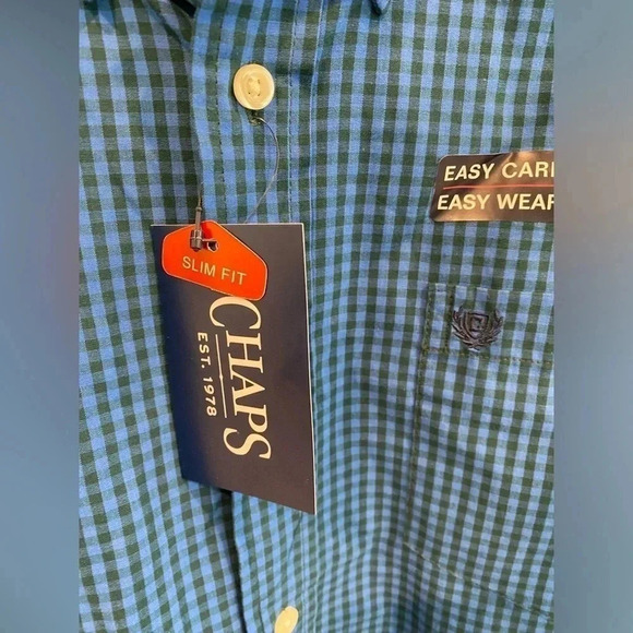 Chaps Classic Dark Blue Mens Long Sleeve Collared Button Gingham Shirt XL NWT - Picture 9 of 13